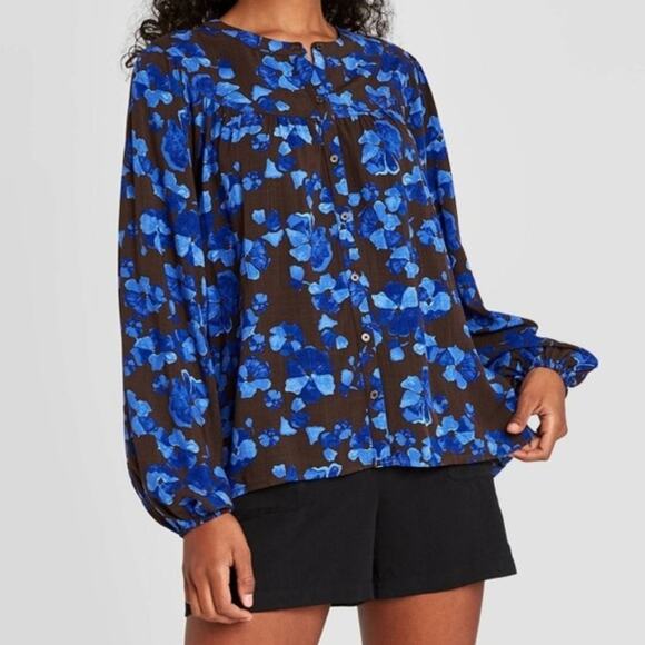 NWT A New Day blue floral button front XS - Picture 4 of 4